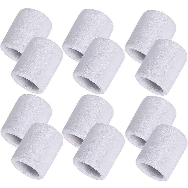 Bememo 12 Pack Wristbands Sweatband for Women Men, Neon Colored Sport Wrist Bands, Tennis Football Basketball Sweatbands, Moisture Wicking Arm Bands for Working Out(3.15 Inch,White) - Image 1